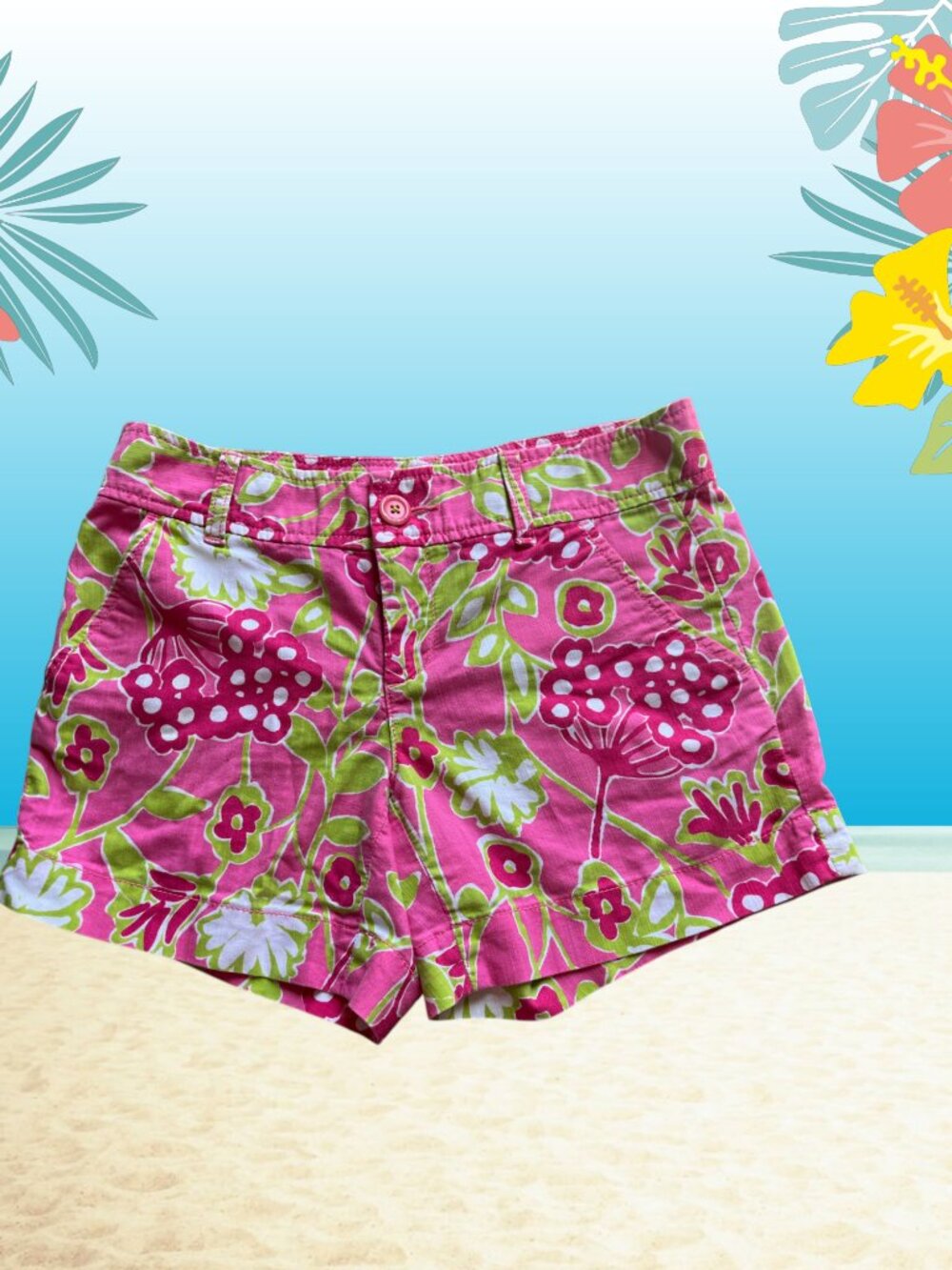 Lilly Pulitzer Floral Print Shorts – Pink & Lime Green (Size 0)